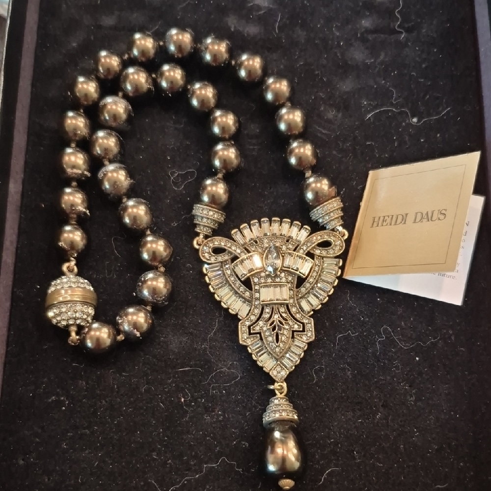 Heidi Daus Gold and Gunmetal Beaded Statement Necklace